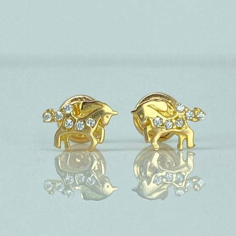 Topos Unicornio Circones Blancos Oro amarillo 18k 0,88 Gr / 8,2 mm  *