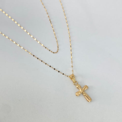 Set Cadena ● Crispeta + Dije Cruz Cristo Oro amarillo 18k 0,7 Gr / 1 mm / 50 Cm