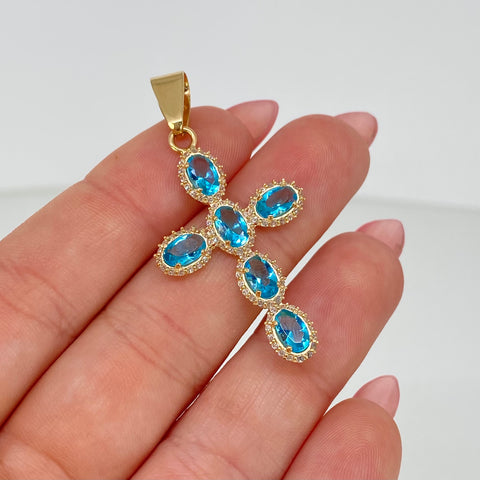 Dije Cruz Circones Azules Oro amarillo 18k 3,48 Gr / 4,3 Cm