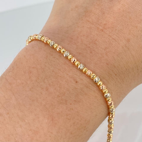 Pulso ● Bolas Diamantadas ESP Tres oros 18k +3 / 3 Gr / 3 mm / 18 Cm †