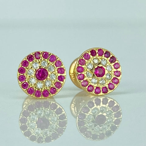 Topos Circulo Circones Blancos Fucsias Oro amarillo 18k 1,2 Gr / 7,4 mm  *
