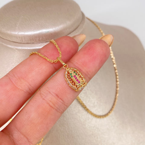 Set Cadena ● China + Dije Virgen Guadalupe Circones Oro amarillo 18k 3,45 Gr / 1,7 mm / 50 Cm †