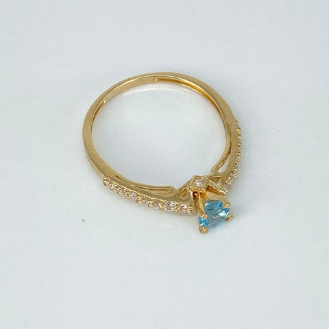 Anillo Solitario Circones Azul Cielo Y Blancos Oro amarillo 18k / Talla 6 / 1,69 Gr *