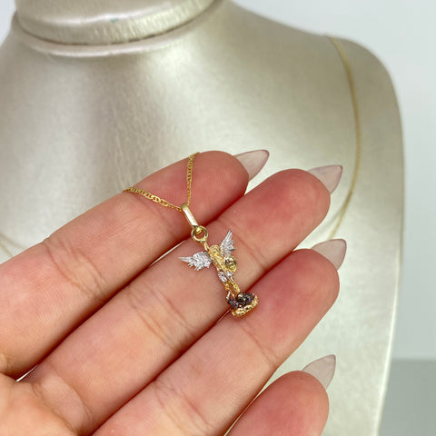 Set Cadena ● Escalera Plana + Dije San Miguel Arcangel Oro amarillo y Oro blanco18k 2,95 Gr / 1 mm / 60 Cm *