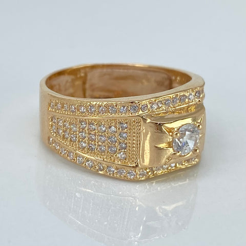 Anillo Cuadro Central Circones Blancos Oro amarillo 18k / Talla 9 / 6 Gr †
