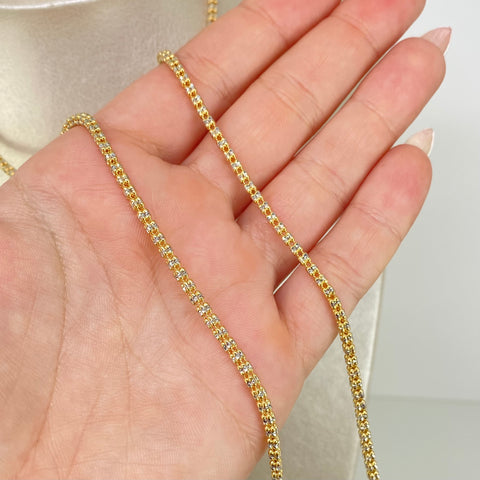 Cadena Punto Cuadrado Diamantado Oro amarillo y Oro blanco 18k +3 / 14,7 Gr / 2,8 mm / 60 Cm †