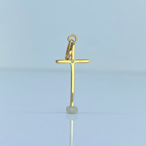 Dije Cruz Circon Blanco Oro amarillo 18k 0,66 Gr / 2,8 Cm