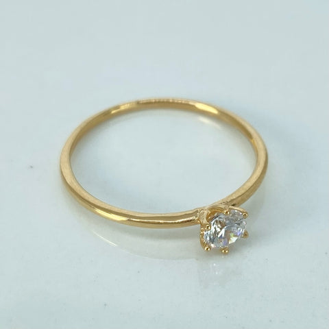 Anillo Solitario Circon Blanco Oro amarillo / Talla 7 / 1,15 Gr *