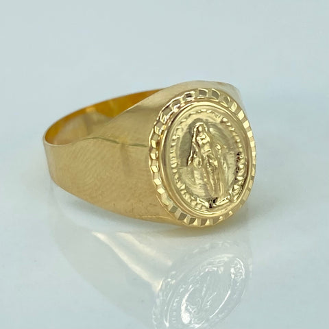 Anillo Sello Virgen Milagrosa Oro amarillo 18k / Talla 7 1/4 / 1,95 Gr *