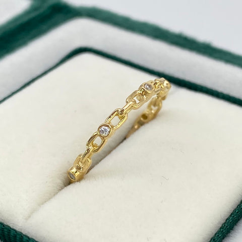 Anillo Cajón Circones Blancos Oro amarillo 18k / Talla 5 1/4 / 1,50 Gr †
