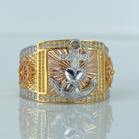 Anillo Ancla Circones Blancos Oro amarillo 18k / Talla 9 / 9,32 Gr *
