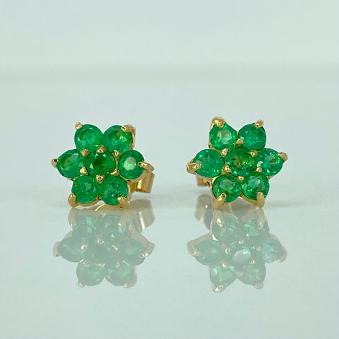 Topos Flor Esmeraldas 70pts Oro amarillo 18k 1,46 Gr *