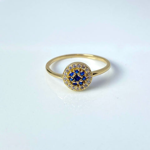 Anillo Circulo Circones Blancos Y Azules Oro amarillo 18k / Talla 7 / 2,0 Gr †