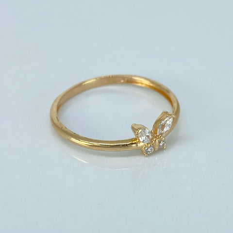 Anillo Mariposa Circones Blancos Oro amarillo / Talla 7 3/4 / 1,35 Gr