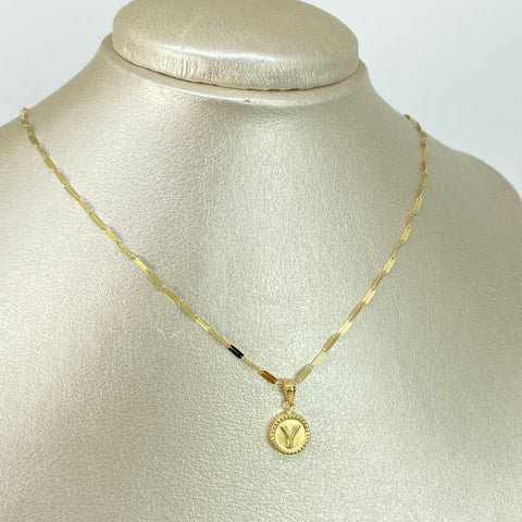 Set Cadena ● Flor Espejo + Dije Letra Y Oro amarillo 18k 2,1 Gr / 1,7 mm / 45 Cm †