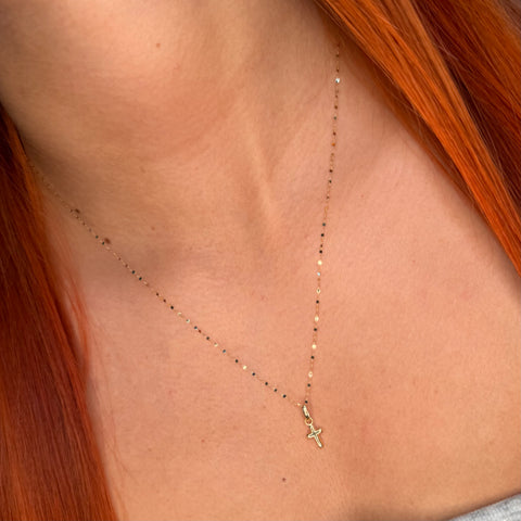 Set Cadena ● Crispeta + Dije Cruz Oro amarillo 18k 0,7 Gr / 1 mm / 50 Cm *