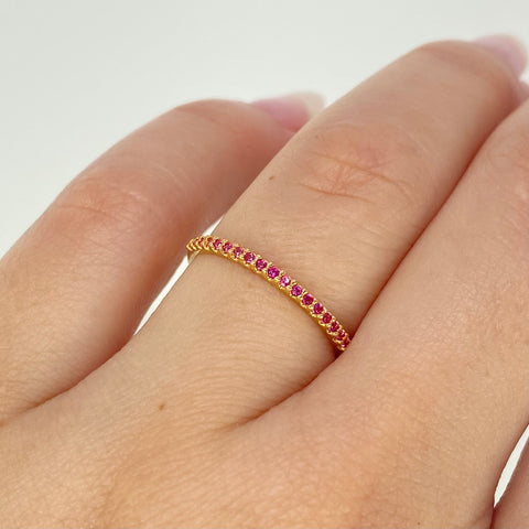 Anillo Churumbela Circones Fucsias Oro amarillo 18k / Talla 6 1/4 / 1 Gr