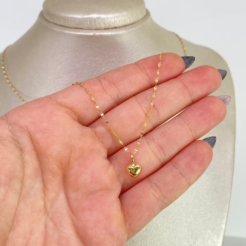 Set Cadena ● Flor Espejo + Dije Corazon Oro amarillo 18k 1,2 Gr / 1,1 mm / 45 Cm *