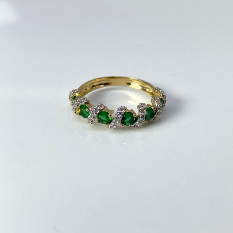 Anillo Espiral Circones Blancos Y Verdes Oro amarillo 18k / Talla 7 / 2,95 Gr
