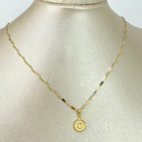 Set Cadena ● Flor Espejo + Dije Letra C Oro amarillo 18k 2,1 Gr / 1,7 mm / 45 Cm †