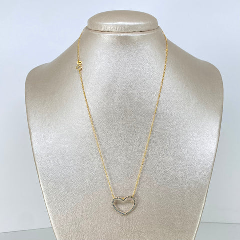 Set Cadena ● Tres Por Uno + Dije Corazon Circones Azules Oro amarillo 18k 2 Gr / 1,2 mm / 45 Cm †