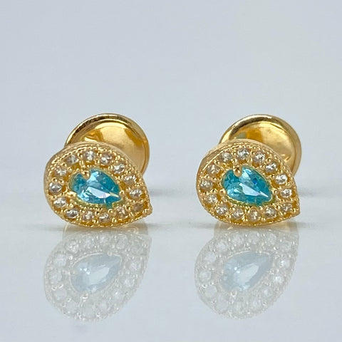 Topos Lagrima Circon Celeste Blancos Oro amarillo 18k 0,85 Gr / 5,3 mm †