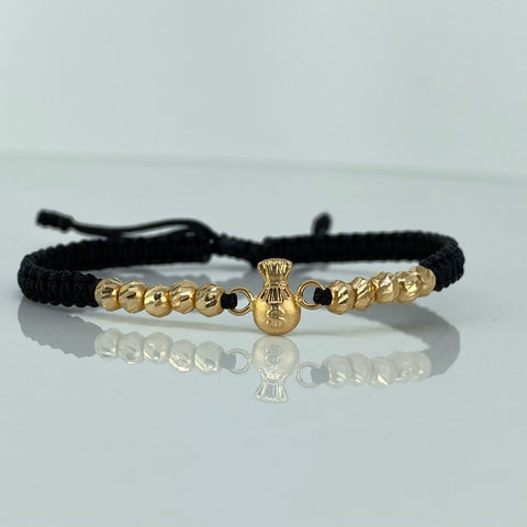 Pulsera tejida Herraje Bolsa Dinero / BD 10uni 4mm / Hilo Negro Oro amarillo 18k 1,0 Gr *