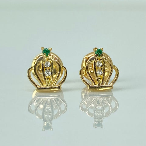 Topos Corona Circones Blancos Verde Oro amarillo 18k 0,8 Gr / 6,5 mm