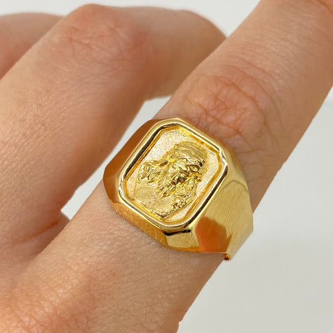 Anillo Rostro Jesus Oro amarillo 18k / Talla 11 1/4 / 3,92 Gr †