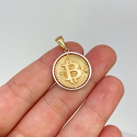 Dije Bitcoin Girable Oro amarillo y Oro blanco 18k 4,42 Gr / 3 Cm*