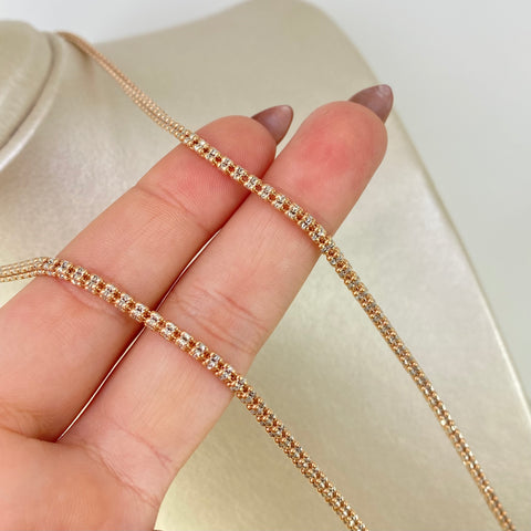 Cadena ● Punto Cuadrado Diamantado Oro blanco y Oro rosa 18k +3 / 14,95 Gr / 2,5 mm / 60 Cm *