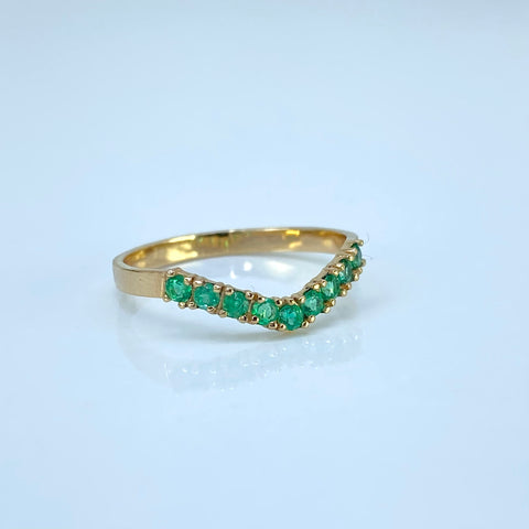 Anillo Churumbela Curva / 28 Pts De Esmeralda Oro amarillo 18k / Talla 6 3/4 / 1,67 Gr *