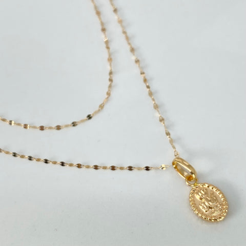 Set Cadena ● Crispeta + Dije Angel De La Guarda Oro amarillo 18k 0,65 Gr / 1 mm / 45 Cm †