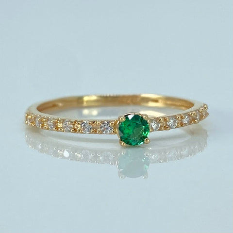 Anillo Solitario Churumbela Circones Blancos Verde Oro amarillo / Talla 6 1/2 / 1,25 Gr *