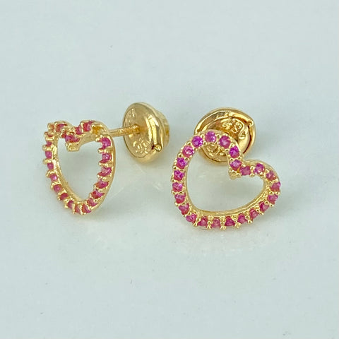 Topos Corazon Circones Fucsias Oro amarillo 18k 1,02 Gr / 10 mm  *