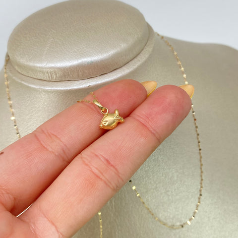 Set Cadena Crispeta + Dije Pez Oro amarillo 0,7 Gr / 1 mm / 50 Cm *