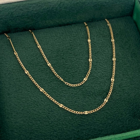 Cadena ● Mini Cubana Espejo Diamantado Oro amarillo 18k +3 / 1,55 Gr / 1 mm / 45 Cm *