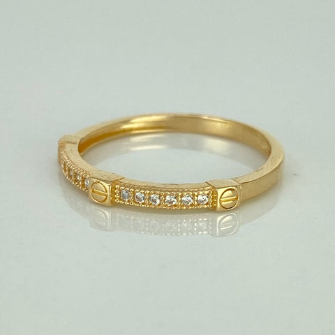 Anillo Tornillo Circones Blancos Oro amarillo 18k / Talla 6 3/4 / 1,7 Gr †
