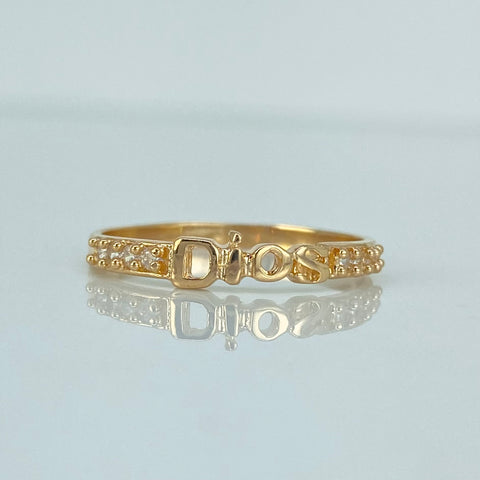 Anillo Dios Circones Blancos Oro amarillo 18k / Talla 7 1/2 / 1,6 Gr