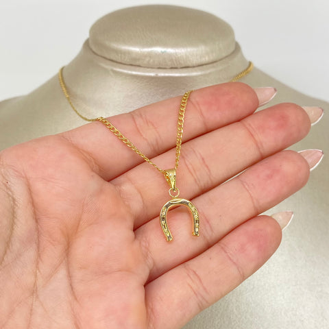 Set Cadena ● Cubana + Dije Herradura Oro amarillo 18k 2,75 Gr / 2 mm / 60 Cm *