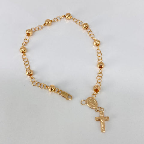 Pulso Denario Virgen Milagrosa Bolas Diamantadas 5mm Oro amarillo +1 / 3,63 Gr / 19,3 Cm †