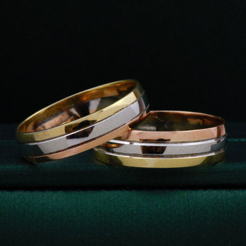 Anillo Argollas 3 Lineas POR FABRICACIÓN Tres oros 18k / Talla 7 / 10 Gr *