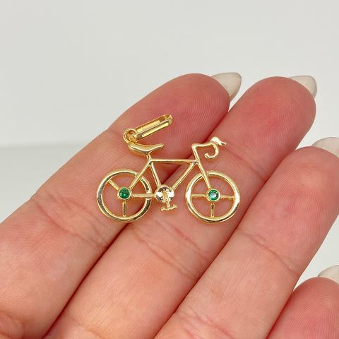 Dije Bicicleta Circones Verdes Oro amarillo 18k 2,9 Gr / 3,3 Cm  *