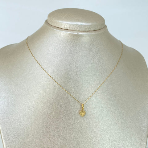 Set Cadena ● Crispeta + Dije Corazon Bordeado Oro amarillo 18k 0,6 Gr / 1 mm / 45 Cm *