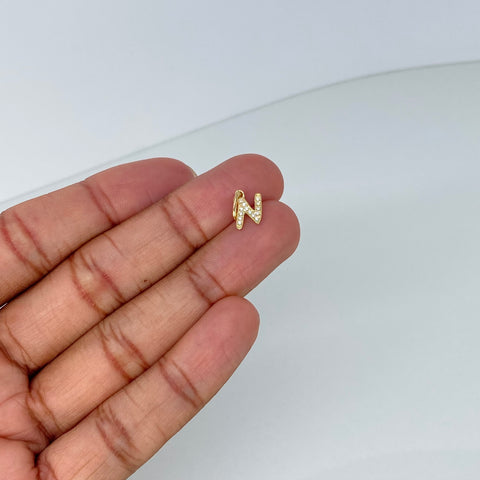 Dije Letra N Circones Blancos Oro amarillo 0,55 Gr / 1,5 Cm *