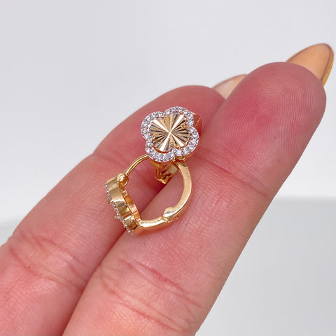 Candongas Trebol Diamantado Circones Blancos Oro amarillo 2,8 Gr / 1,4 Cm *