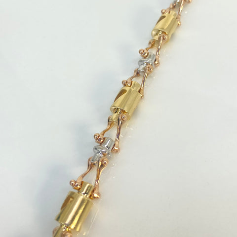 Pulso Rustico Cilindro POR FABRICACIÓN Tres oros 18k 69,27 Gr / 8,5 mm / 22,2 Cm *