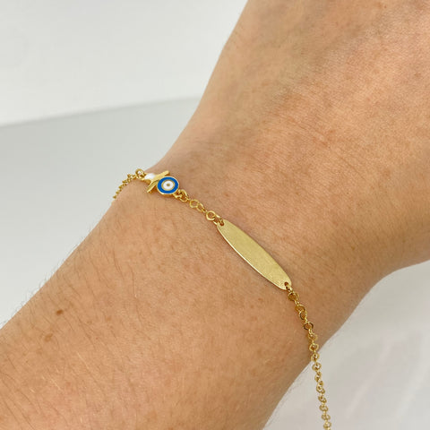 Pulso bebé ● Placa Ovalada Biberon Seguido Oro amarillo 18k +3 / 1,32 Gr / 2 mm / 14 Cm *