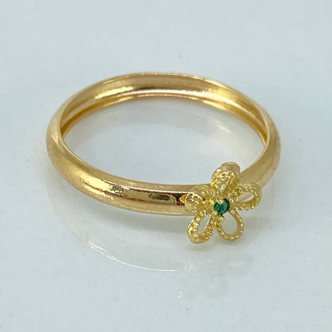 Anillo Flor Circon Verde Oro amarillo 18k / Talla 5 1/4 / 0,8 Gr *