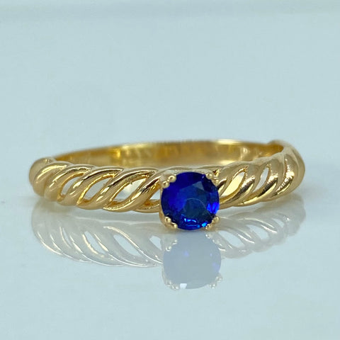 Anillo Solitario Circon Azul Oro amarillo / Talla 7 3/4 / 2,35 Gr *